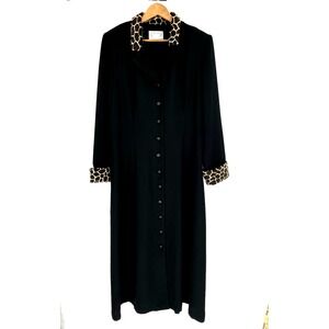 VTG Julian Taylor Womens Jacket Dress SZ 16 Black Animal Print Collar Button Up